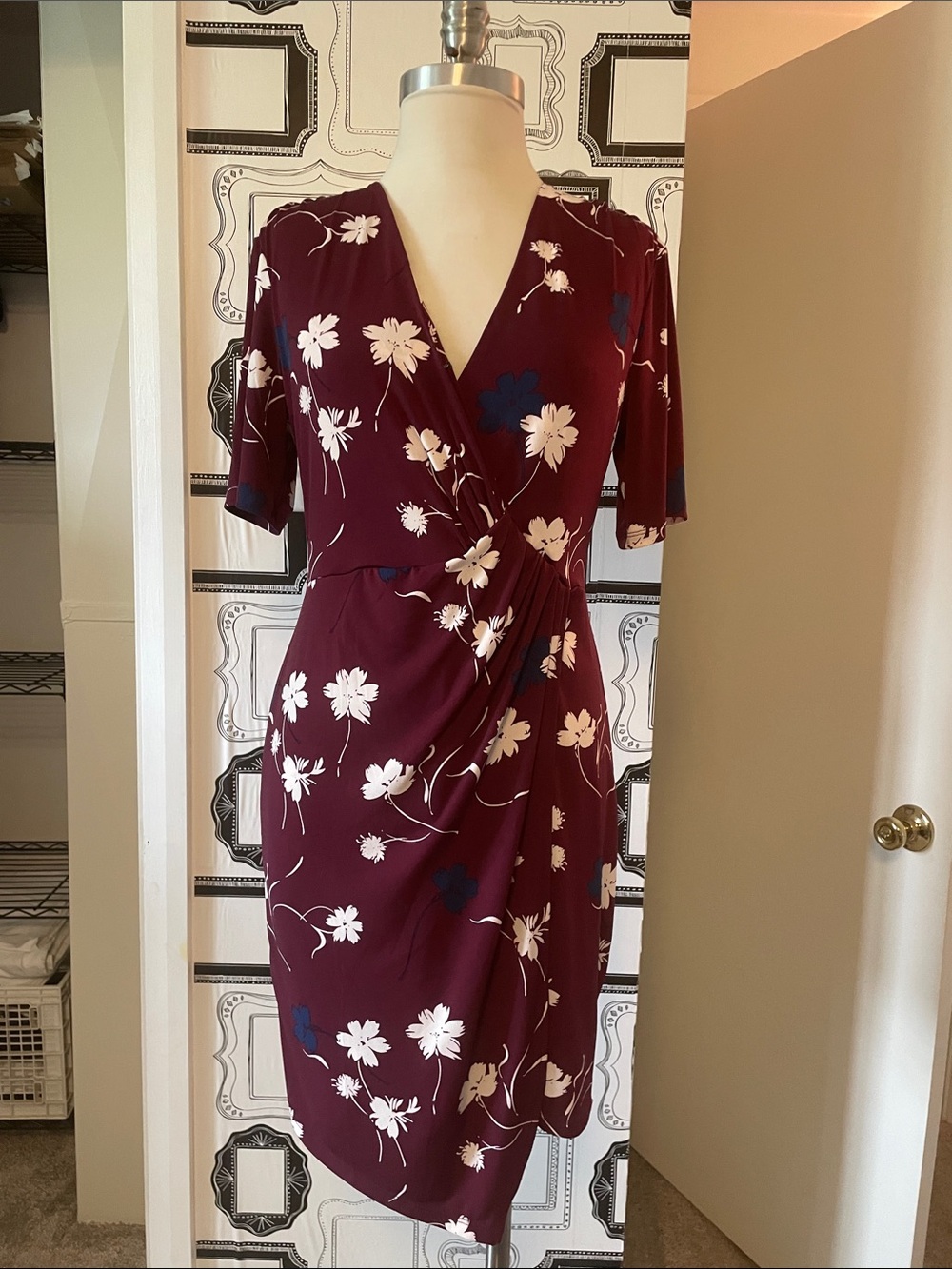 Banana Republic Burgundy Floral Midi Wrap Dress